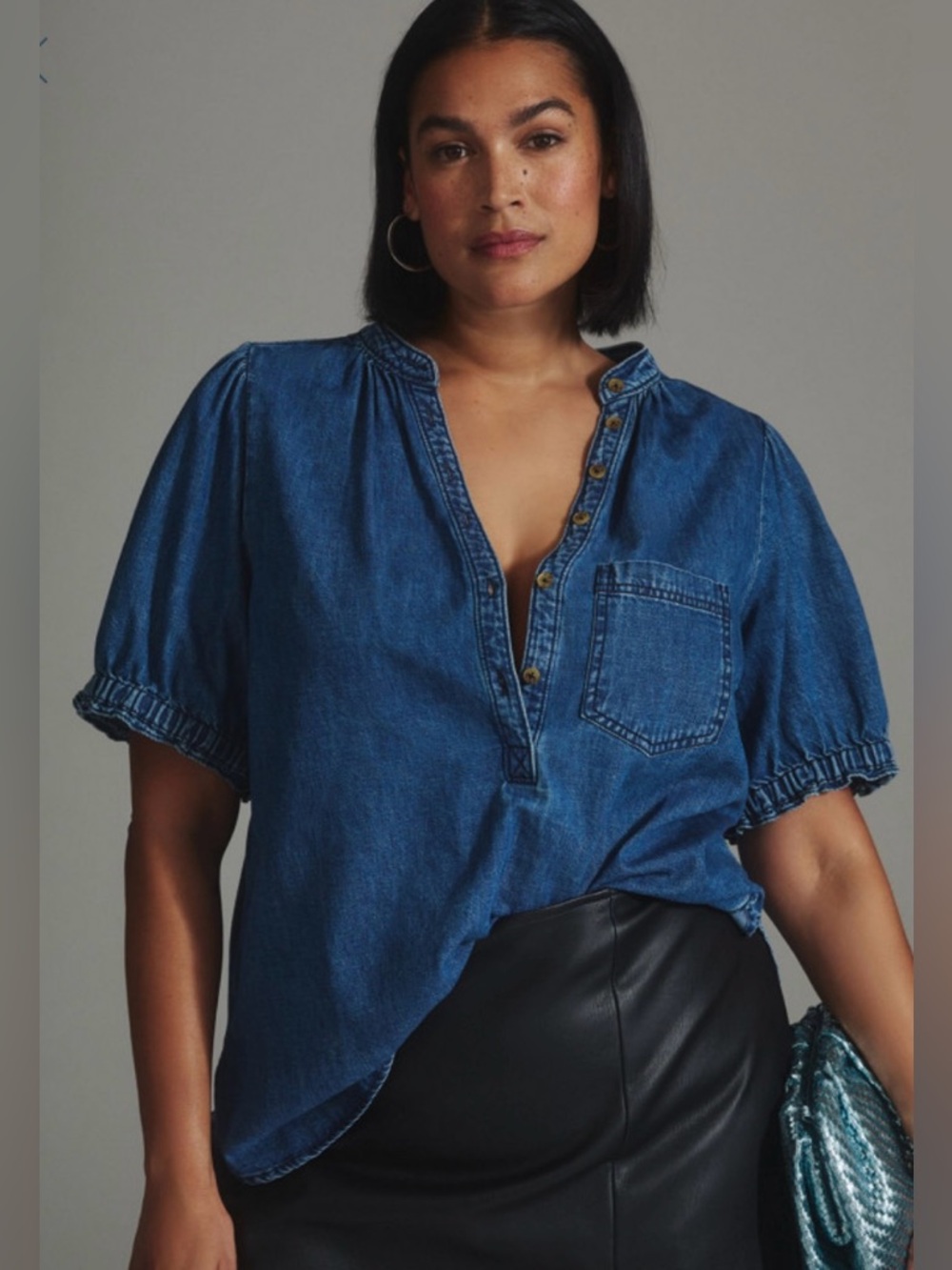 Anthropologie Pilcro denim short sleeve top 1X